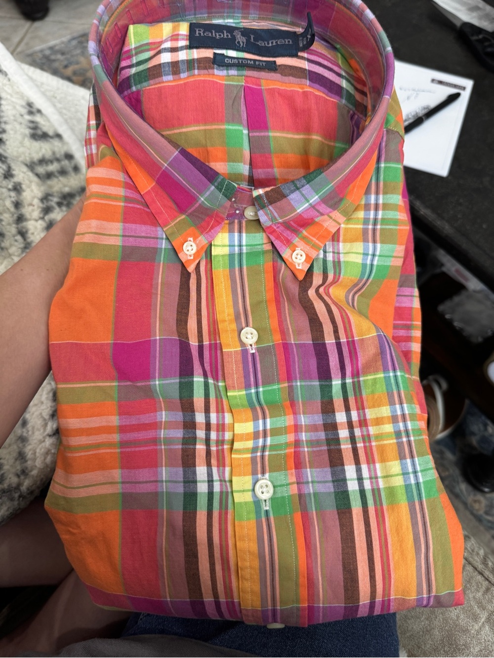 NEW XL Ralph Lauren Men’s Orange Pink Plaid Button-Down Custom fit Shirt - Picture 2 of 11